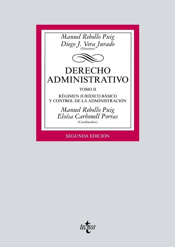 DERECHO ADMINISTRATIVO TOMO II. RÉGIMEN JURÍDICO BÁSICO Y CONTROL DE LA ADMINISTRACIÓN | 9788430972074 | REBOLLO PUIG, MANUEL/DIEGO J. VERA, JURADO/CARBONELL PORRAS, ELOíSA/ALARCóN SOTOMAYOR, LUCíA/ÁLVAREZ