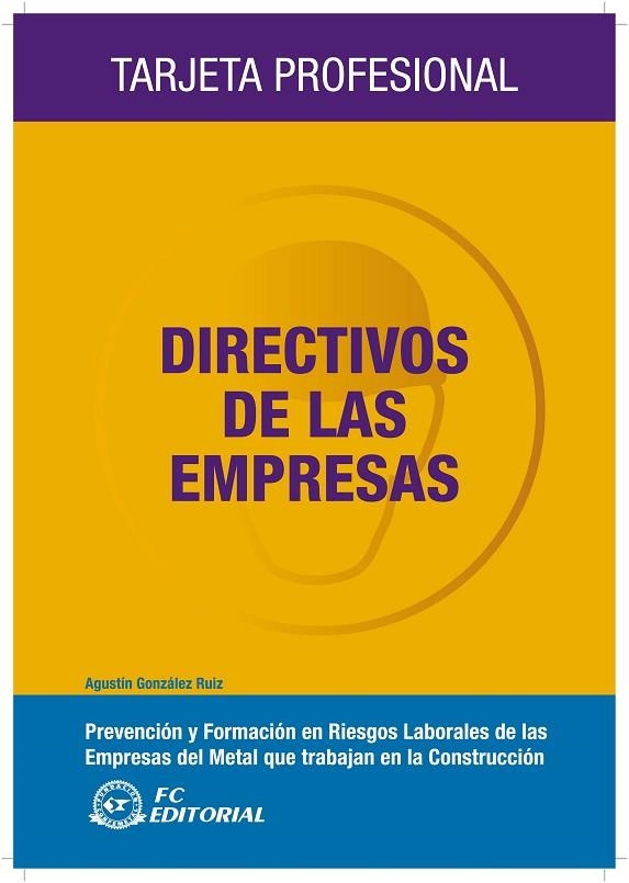 DIRECTIVOS DE LAS EMPRESAS. PREVENCION Y FORMACION EN RIESGOS LABORALES DE LAS EMPRESAS DEL METAL QUE TRABAJAN EN LA CONSTRUCCION | 9788496743915 | GONZALEZ RUIZ,AGUSTIN