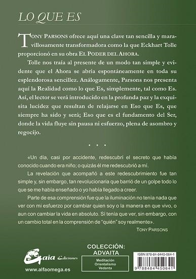 LO QUE ES. EL SECRETO ABIERTO A UNA VIDA DESPERTADA | 9788484450641 | PARSONS,TONY