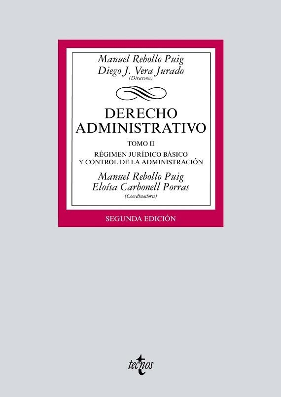 DERECHO ADMINISTRATIVO TOMO II. RÉGIMEN JURÍDICO BÁSICO Y CONTROL DE LA ADMINISTRACIÓN | 9788430972074 | REBOLLO PUIG, MANUEL/DIEGO J. VERA, JURADO/CARBONELL PORRAS, ELOíSA/ALARCóN SOTOMAYOR, LUCíA/ÁLVAREZ