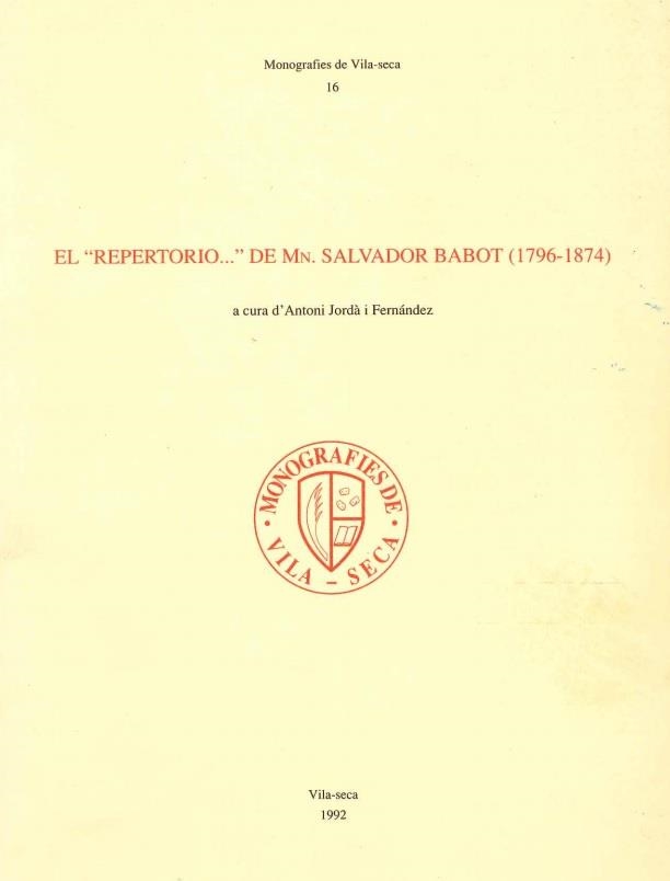 EL "REPERTORIO..." DE MN.SALVADOR BABOT 1796-1874 | 9788460411284 | JORDA FERNANDEZ,ANTONI