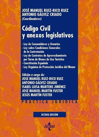 CÓDIGO CIVIL Y ANEXOS LEGISLATIVOS. LEY DE CONSUMIDORES Y USUARIOS. LEY SOBRE CONDICIONES GENERALES DE LA CONTRATACION. LEY DE CONTRATOS DE APROVECHAM | 9788430980277 | RUIZ-RICO RUIZ, JOSÉ MANUEL/GÁLVEZ CRIADO, ANTONIO