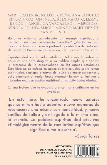 ESPIRITUALIDAD EN LA VIDA COTIDIANA. 8 EXPERIENCIAS REALES | 9788419619716 | PERALES, MAR / LOPEZ PENA, IRENE / INSUA, GASTÓN / SÁNCHEZ RINCON, ANA / MAROTO, ÁLEX / RENDÓN, LESL