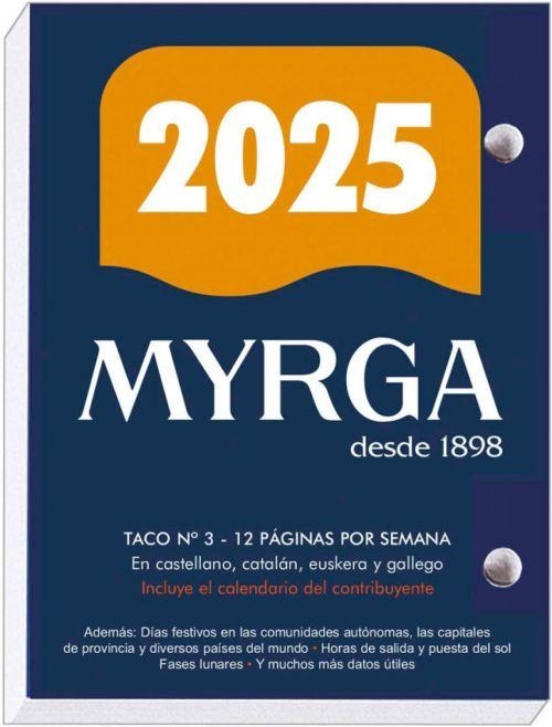 TACO CALENDARIO 2025 SOBREMESA Nº 3 MYRGA DOS AGUJEROS CASTELLANO | 8423647110321